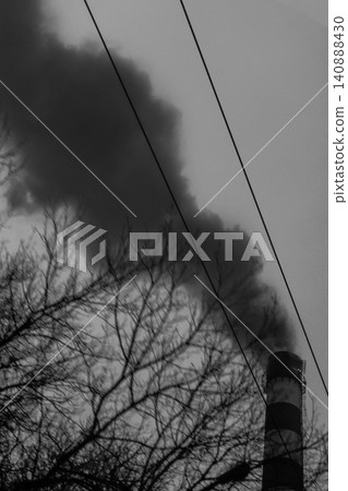 Pollution environment air ecology global problems. Toxic dark smoke dirty chimney industrial plant released atmosphere Pollution environment air ecology global problems. Toxic dark smoke dirty chimney industrial plant released atmosphere 140888430