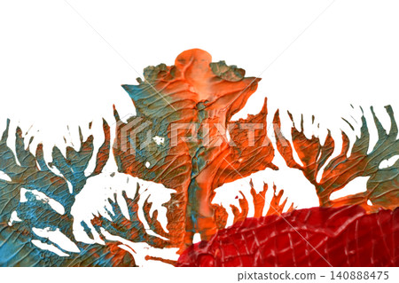 abstract painted structure with organic shapes in a close-up top-down perspective on a vibrant red and blue background. abstract and artistic design with a modern and dynamic feel. abstract painted structure with organic shapes in a close-up top-down perspective on a vibrant red and blue background. abstract and artistic design with a modern and dynamic feel. 140888475