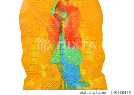 abstract painting with vibrant yellow, red, and green hues in a top-down perspective, showcasing artistic expression and commercial potential for art and abstract art markets. abstract painting with vibrant yellow, red, and green hues in a top-down perspective, showcasing artistic expression and commercial potential for art and abstract art markets. 140888479
