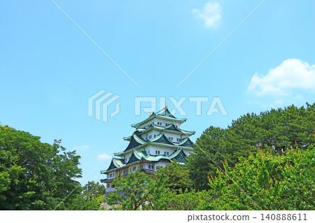 A view of Nagoya Castle amidst fresh greenery in Nagoya City, Aichi Prefecture. A view of Nagoya Castle amidst fresh greenery in Nagoya City, Aichi Prefecture. 140888611