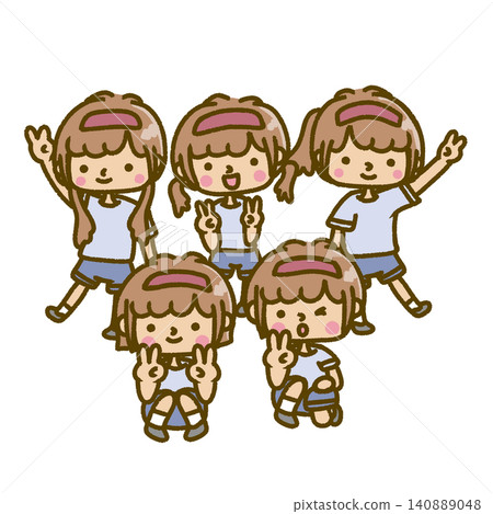 五名女孩聚在一起擺姿勢。 (紅隊) 五名女孩聚在一起擺姿勢。 (紅隊) 140889048