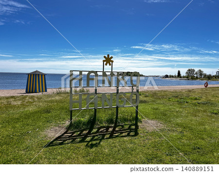 Name of Resort Town Hanko on Beach, Finland. Name of Resort Town Hanko on Beach, Finland. 140889151