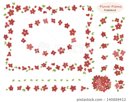 紅色花朵插畫邊框花束小花 紅色花朵插畫邊框花束小花 140889412