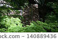 The roof and wooden architecture of Sekizenkan, surrounded by fresh greenery (Shima Onsen, Gunma Prefecture) 140889436