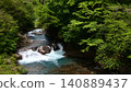 Shimano potholes and clear stream surrounded by fresh greenery (Nakanojo Town, Gunma Prefecture) 140889437
