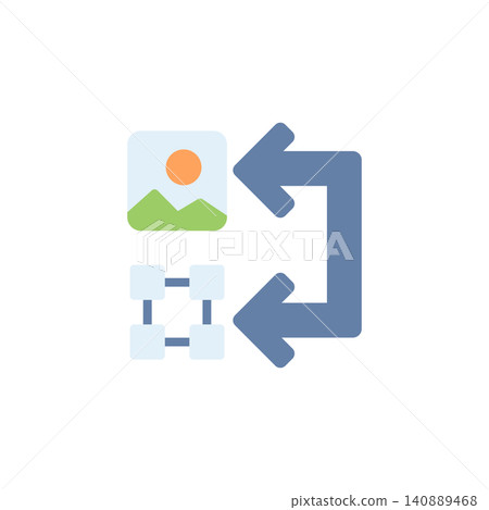 Convert bitmap to vector icon for raster to scalable graphic. Pixel grid to path symbol for image tracing application. Icon design flat style Convert bitmap to vector icon for raster to scalable graphic. Pixel grid to path symbol for image tracing application. Icon design flat style 140889468