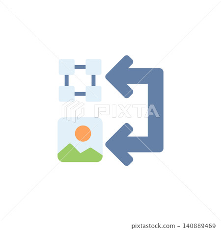 Convert vector to bitmap icon for scalable to raster graphic. Path to pixel grid symbol for graphic design software. Icon design flat style Convert vector to bitmap icon for scalable to raster graphic. Path to pixel grid symbol for graphic design software. Icon design flat style 140889469