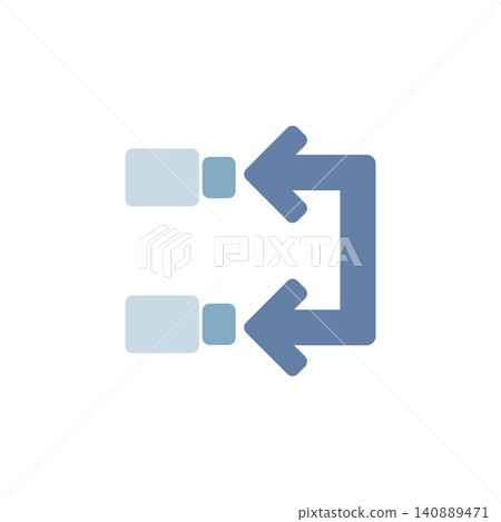 Video converter icon for changing movie file format type. Film reel with two arrows symbol for media converter app. Icon design flat style 140889471