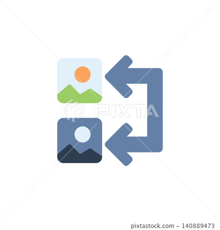 Image converter icon for changing picture file format type. Photo with two arrows symbol for graphic conversion tool. Icon design flat style Image converter icon for changing picture file format type. Photo with two arrows symbol for graphic conversion tool. Icon design flat style 140889473