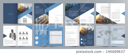 Corporate business presentation guide brochure template, Annual report, 16 page minimalist flat geometric business brochure design template, A4 size. Corporate business presentation guide brochure template, Annual report, 16 page minimalist flat geometric business brochure design template, A4 size. 140889637