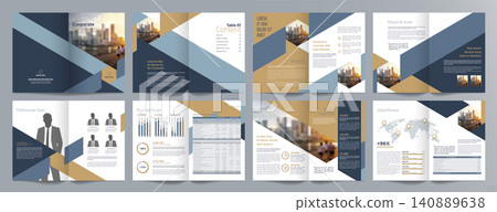 Corporate business presentation guide brochure template, Annual report, 16 page minimalist flat geometric business brochure design template, A4 size. Corporate business presentation guide brochure template, Annual report, 16 page minimalist flat geometric business brochure design template, A4 size. 140889638