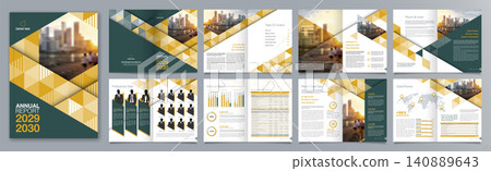Corporate business presentation guide brochure template, Annual report, 16 page minimalist flat geometric business brochure design template, A4 size. Corporate business presentation guide brochure template, Annual report, 16 page minimalist flat geometric business brochure design template, A4 size. 140889643