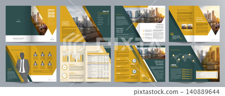 Corporate business presentation guide brochure template, Annual report, 16 page minimalist flat geometric business brochure design template, A4 size. Corporate business presentation guide brochure template, Annual report, 16 page minimalist flat geometric business brochure design template, A4 size. 140889644