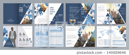 Corporate business presentation guide brochure template, Annual report, 16 page minimalist flat geometric business brochure design template, A4 size. Corporate business presentation guide brochure template, Annual report, 16 page minimalist flat geometric business brochure design template, A4 size. 140889646