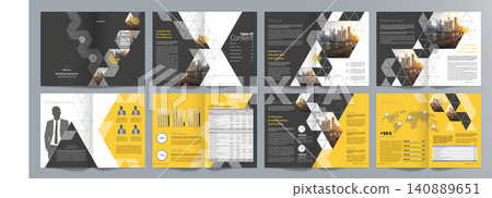 Corporate business presentation guide brochure template, Annual report, 16 page minimalist flat geometric business brochure design template, A4 size. 140889651