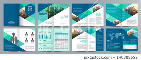 Corporate business presentation guide brochure template, Annual report, 16 page minimalist flat geometric business brochure design template, A4 size. Corporate business presentation guide brochure template, Annual report, 16 page minimalist flat geometric business brochure design template, A4 size. 140889652
