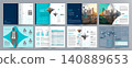 Corporate business presentation guide brochure template, Annual report, 16 page minimalist flat geometric business brochure design template, A4 size. 140889653