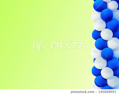 Party event.Festive blue white holiday balloons on light green Party event.Festive blue white holiday balloons on light green 140889691