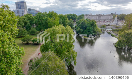 St James's Park lake and Buckingham Palace in distance - amazing May St James's Park lake and Buckingham Palace in distance - amazing May 140890496