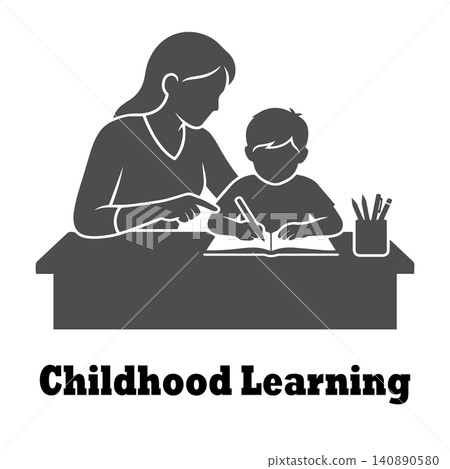 Childhood learning logo icon with mother teaching son silhouette isolated Childhood learning logo icon with mother teaching son silhouette isolated 140890580