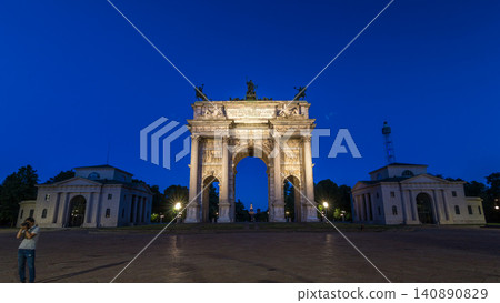 Arch of Peace in Simplon Square day to night timelapse. It is a neoclassical triumph arch Arch of Peace in Simplon Square day to night timelapse. It is a neoclassical triumph arch 140890829