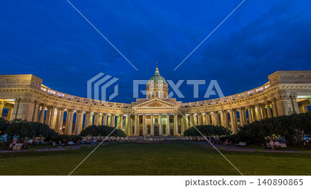 Kazan Cathedral Kazanskiy Kafedralniy Sobor in St. Petersburg during the White Nights in the summer timelapse hyperlapse Kazan Cathedral Kazanskiy Kafedralniy Sobor in St. Petersburg during the White Nights in the summer timelapse hyperlapse 140890865