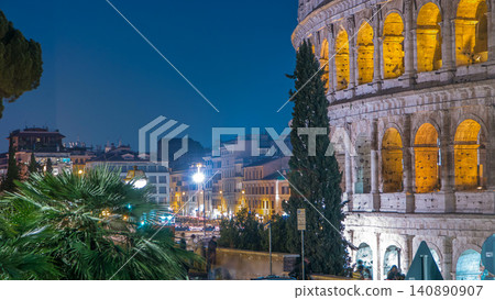 Colosseum day to night timelapse after sunset, Rome. Colosseum day to night timelapse after sunset, Rome. 140890907