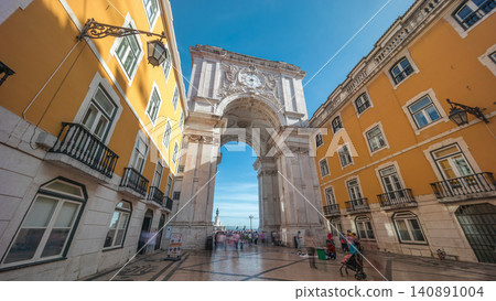 Rua Augusta Arch timelapse hyperlapse on Praca do Comercio. Lisbon, Portugal, Europe. Rua Augusta Arch timelapse hyperlapse on Praca do Comercio. Lisbon, Portugal, Europe. 140891004