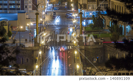 Cechuv bridge night view from Letenske garden timelapse. Cechuv bridge night view from Letenske garden timelapse. 140891109