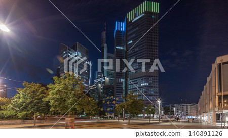 The Fairy-tale Fountain before the Central European Bank in Frankfurt from day to night timelapse hyperlapse The Fairy-tale Fountain before the Central European Bank in Frankfurt from day to night timelapse hyperlapse 140891126