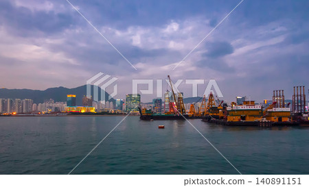 View from Star Ferry through Victoria Harbour timelapse hyperlapse, with the skyline of Hong Kong as backdrop 140891151