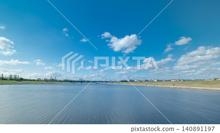 Astana, Kazakhstan. View from Pleasure boat on the river Ishim timelapse hyperlapse drivelapse in Astana. 140891197