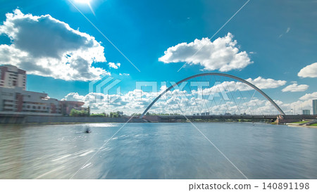 Astana, Kazakhstan. View from Pleasure boat on the river Ishim timelapse hyperlapse drivelapse in Astana. Astana, Kazakhstan. View from Pleasure boat on the river Ishim timelapse hyperlapse drivelapse in Astana. 140891198