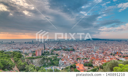 Panorama of Barcelona timelapse, Spain, viewed from the Bunkers of Carmel Panorama of Barcelona timelapse, Spain, viewed from the Bunkers of Carmel 140891210