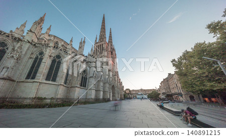 Cathedrale Saint-Andre de Bordeaux timelapse hyperlapse with twin spires. France Cathedrale Saint-Andre de Bordeaux timelapse hyperlapse with twin spires. France 140891215