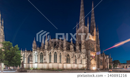 Cathedrale Saint-Andre de Bordeaux day to night timelapse hyperlapse with twin spires. France Cathedrale Saint-Andre de Bordeaux day to night timelapse hyperlapse with twin spires. France 140891216