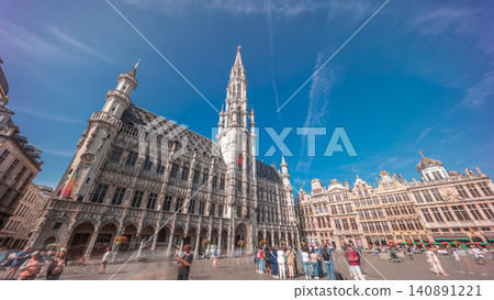 Timelapse hyperlapse of Town Hall on the Grand Place in Brussels, Belgium. Timelapse hyperlapse of Town Hall on the Grand Place in Brussels, Belgium. 140891221