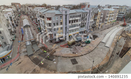 Concrete works for road maintenance construction site with many workers and mixer timelapse Concrete works for road maintenance construction site with many workers and mixer timelapse 140891235