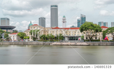 View of Singapore River with Asian Civilisation Museum and old civic district in background timelapse hyperlapse View of Singapore River with Asian Civilisation Museum and old civic district in background timelapse hyperlapse 140891319