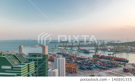 Commercial port of Singapore aerial timelapse. Commercial port of Singapore aerial timelapse. 140891355