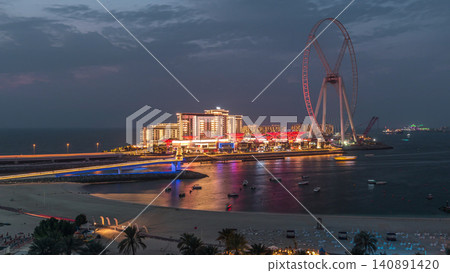 Bluewaters island aerial day to night timelapse Bluewaters island aerial day to night timelapse 140891420