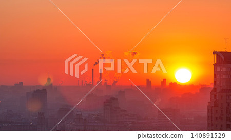 Residential buildings, Stalin skyscrapers and panorama of city at sunrise timelapse in Moscow, Russia Residential buildings, Stalin skyscrapers and panorama of city at sunrise timelapse in Moscow, Russia 140891529