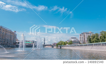 Boats floats on the Moskva River past the Moscow Kremlin and other famous places timelapse hyperlapse, Russia Boats floats on the Moskva River past the Moscow Kremlin and other famous places timelapse hyperlapse, Russia 140891540