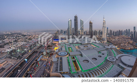 Dubai downtown day to night timelapse. Top view from above Dubai downtown day to night timelapse. Top view from above 140891570