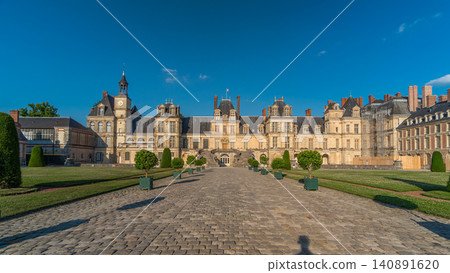Beautiful Medieval landmark - royal hunting castle Fontainbleau timelapse hyperlapse. Beautiful Medieval landmark - royal hunting castle Fontainbleau timelapse hyperlapse. 140891620