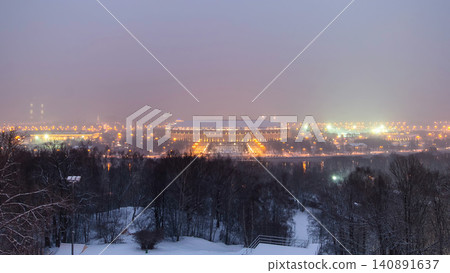 Panoramic view of Moscow City, Russia, from Sparrow Hills day to night winter timelapse Panoramic view of Moscow City, Russia, from Sparrow Hills day to night winter timelapse 140891637