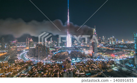 Dubai Burj Khalifa before New Year 2016 fireworks celebration timelapse and the Fire accident at Dubai, UAE. Dubai Burj Khalifa before New Year 2016 fireworks celebration timelapse and the Fire accident at Dubai, UAE. 140891655
