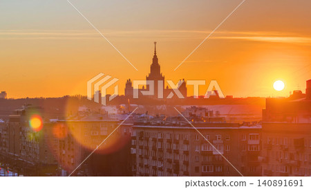 Sunset Moscow State University in winter timelapse Sunset Moscow State University in winter timelapse 140891691