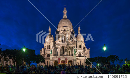 Frontal view of Sacre coeur Sacred Heart cathedral day to night timelapse. Paris, France Frontal view of Sacre coeur Sacred Heart cathedral day to night timelapse. Paris, France 140891713