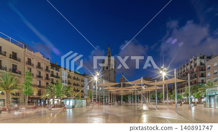 Panoramic day to night timelapse hyperlapse of Plaza de la Reina in Valencia, Spain. Panoramic day to night timelapse hyperlapse of Plaza de la Reina in Valencia, Spain. 140891747
